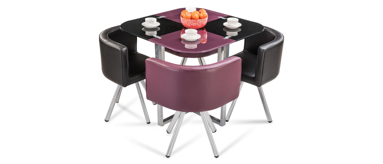 Neon Glass Stowaway Square Dining Set Purple Black Dining Table