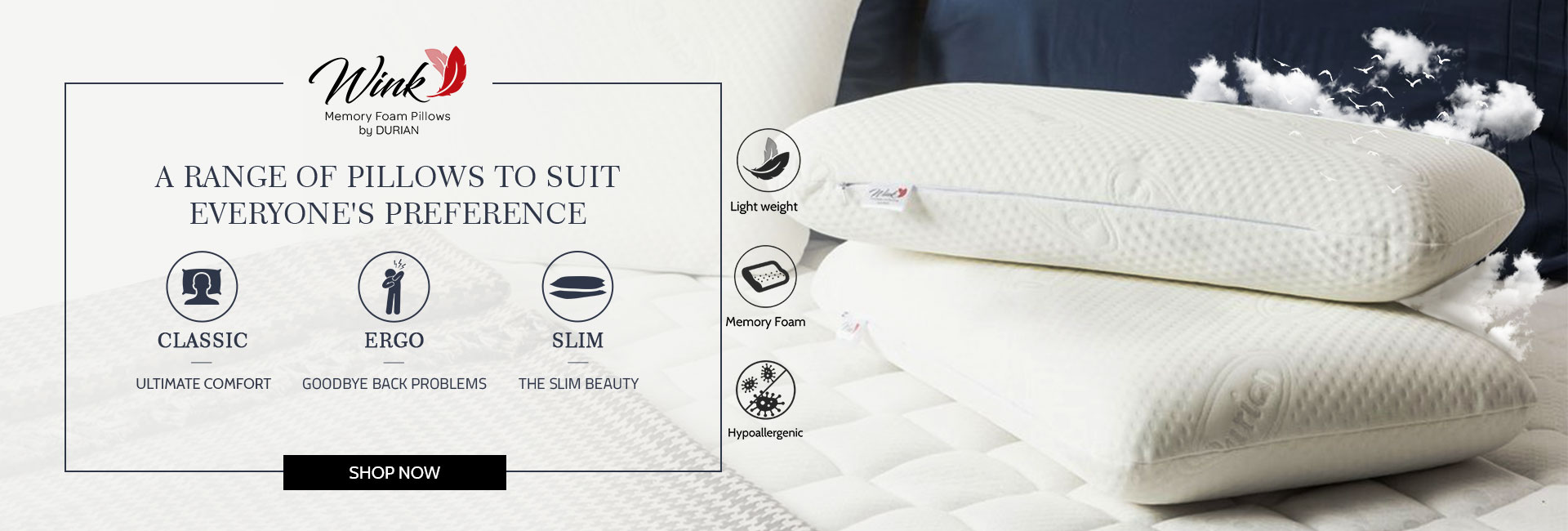 Wink Memory Foam Pillows by Durian Pillow